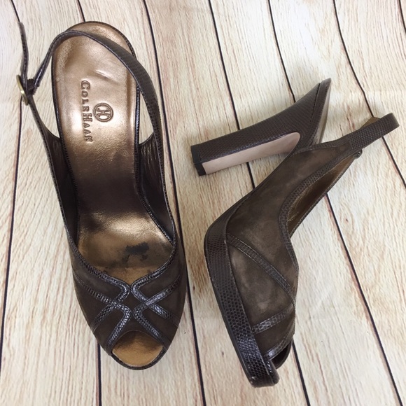 Cole Haan Shoes - Cole Haan Brown Open Toe Leather Heels